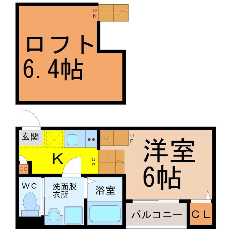 ＭＯＮＯＰａｒｋｓ東大曽根 間取り　洋室6帖　ロフト6.4帖