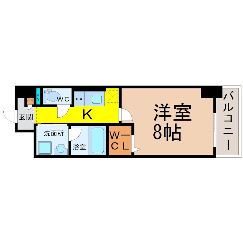 プライマリーステージ 間取図　洋室8帖　南面バルコニー