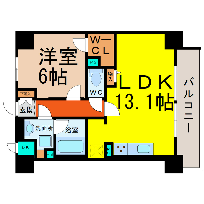 グリシーヌ栄 間取図　ＬＤＫ13.1帖　ウォークインクローゼット