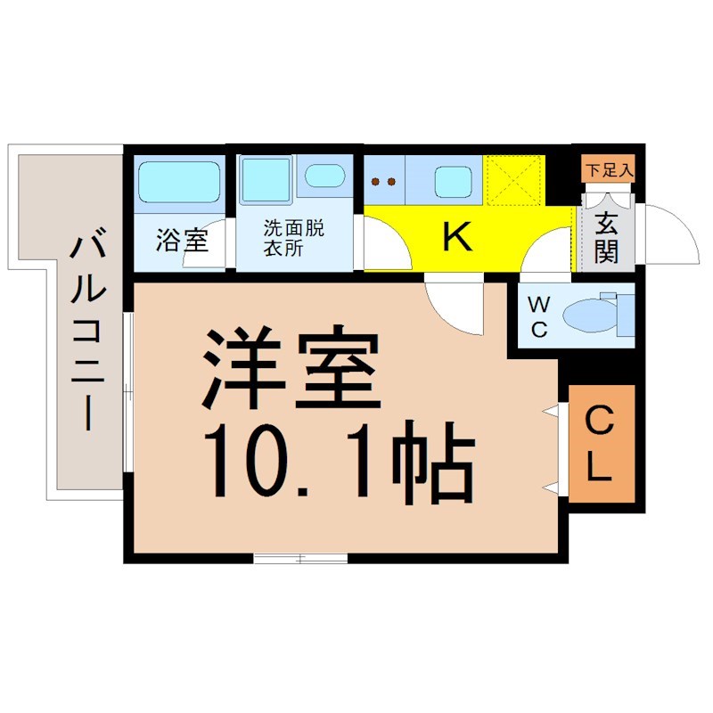 ディアレイシャス大須観音 間取り　洋室10.1帖　脱衣洗面所　バルコニー