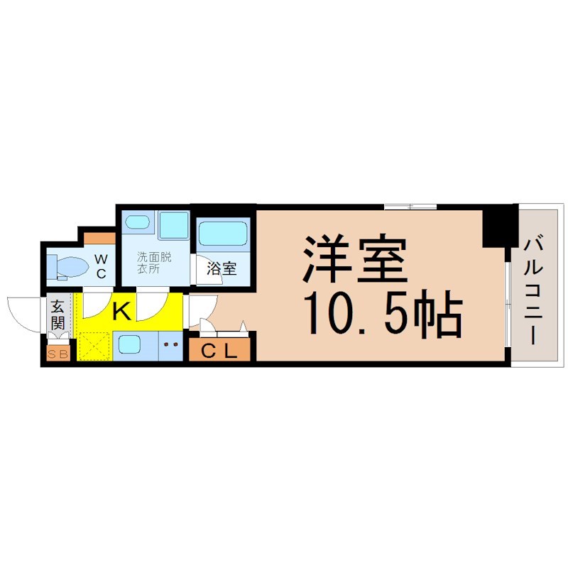 ディアレイシャス大須観音 間取り　洋室10.5帖　脱衣洗面所　バルコニー