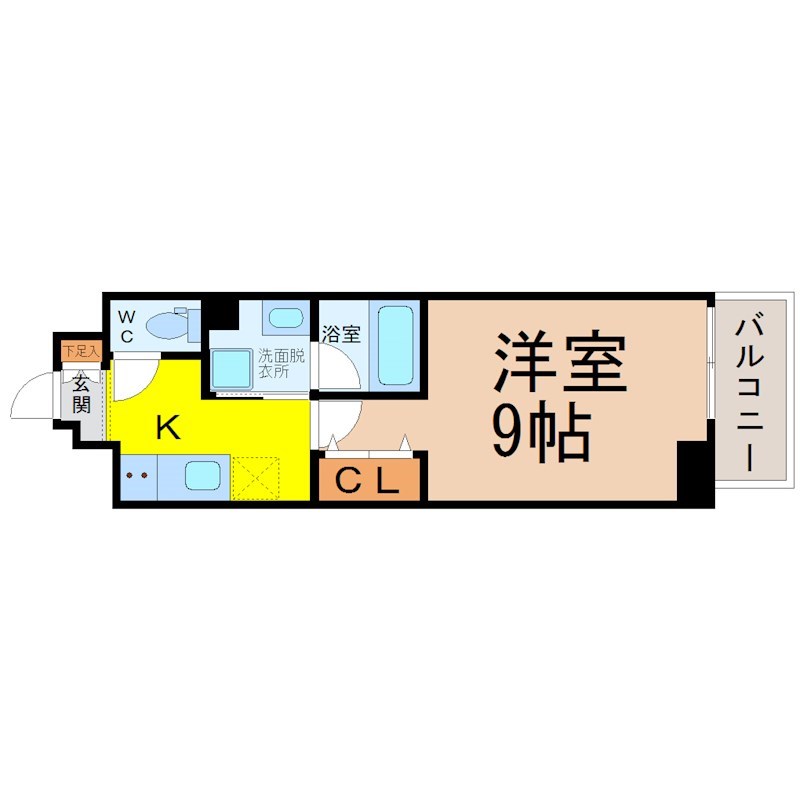 リシュドール鶴舞公園 間取り　洋室9帖　脱衣洗面所　バルコニー