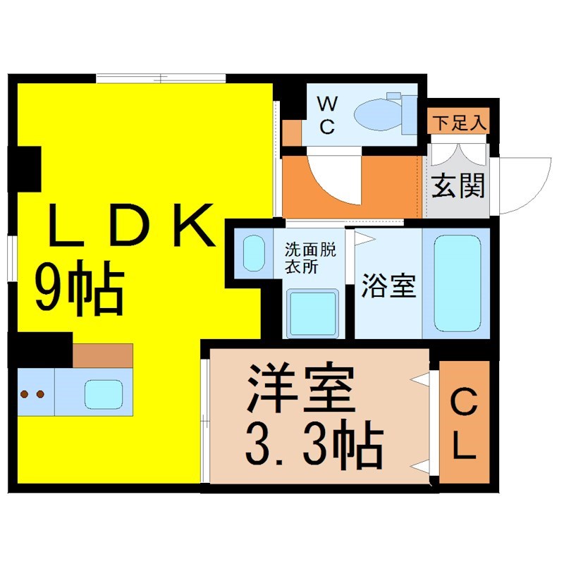 Ｎ－ＳＴＡＧＥ東別院 間取図　ＬＤＫ9帖　洋室3.3帖　カウンターキッチン