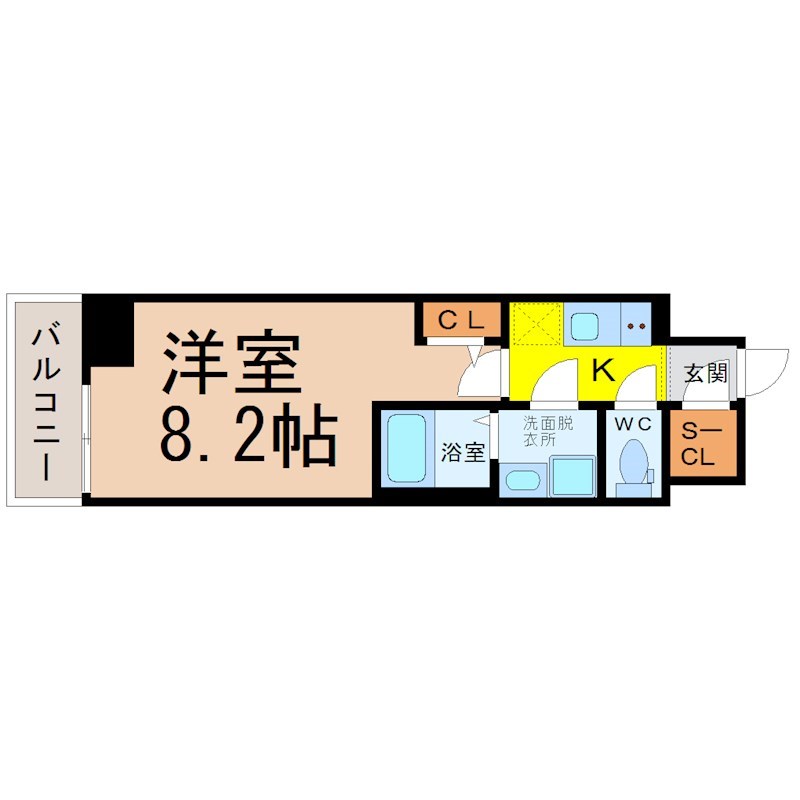 エスリード金山プルミエ 間取図　洋室8.2帖　脱衣洗面所　クローゼット付