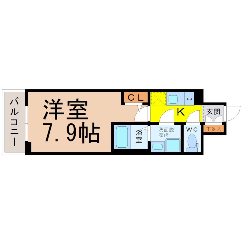 エスリード金山プルミエ 間取図　洋室7.9帖　脱衣洗面所　クローゼット付