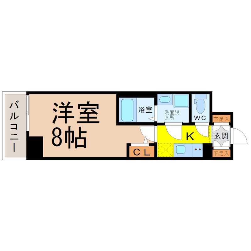 エスリード金山プルミエ 間取図　洋室8帖　脱衣洗面所　クローゼット付