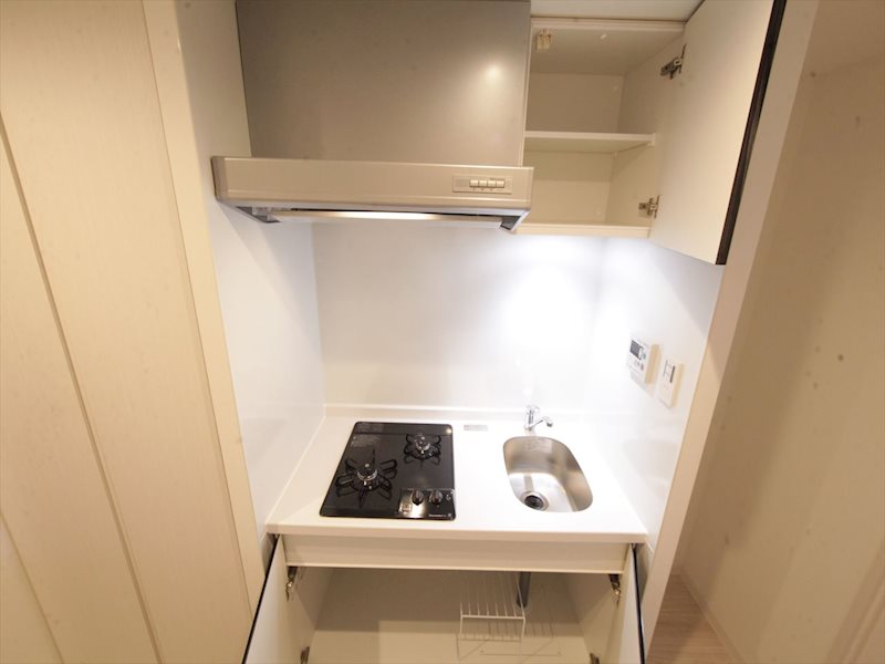 S-RESIDENCE本郷 システムキッチン（ガス2口コンロ付き）収納スペース充実