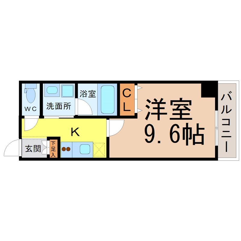 第15フクマルビル 間取図　洋室9.6帖　脱衣洗面所　バルコニー
