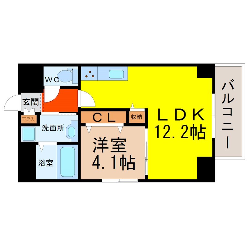 ＧＲＡＮＤＵＫＥ新栄 間取図　ＬＤＫ12.2帖　洋室4.1帖　脱衣洗面所