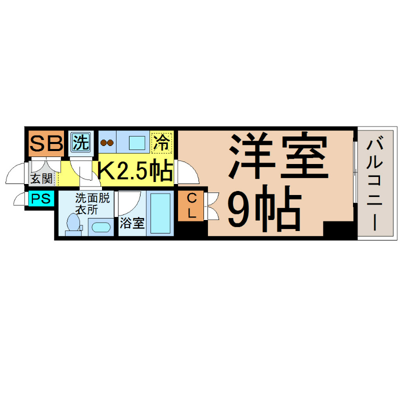 スクエア名駅南 間取図　洋室9帖　脱衣洗面所　クローゼット付