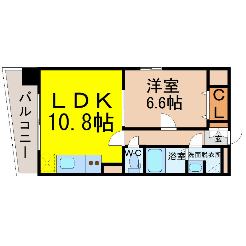 ＬａＦａｃａｄｅ（ラファサード） 間取り　ＬＤＫ10.8帖　洋室6.6帖　脱衣洗面所