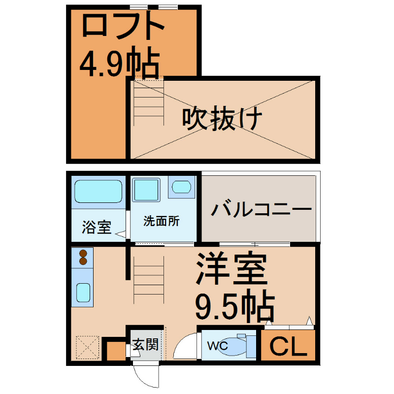 ＦｏｒｔｅII（フォルテツー） 間取図　光インターネット無料　家具家電ご用意できます