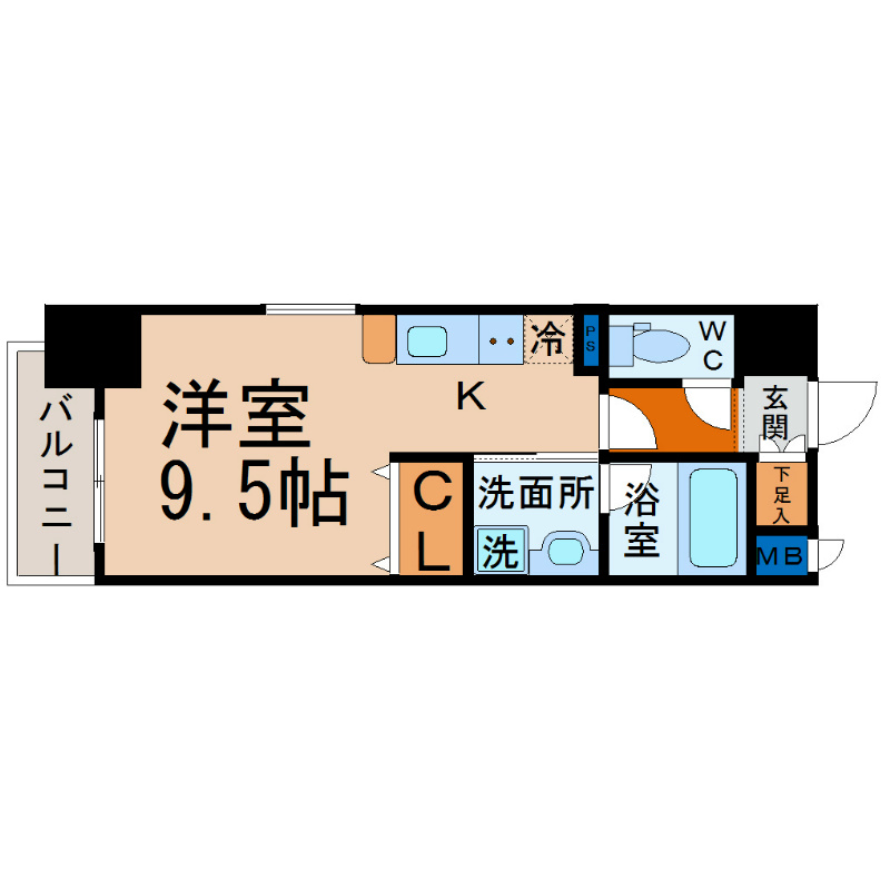 ＳＴ　ＰＬＡＺＡ　ＡＹＵＣＨＩ 間取図　洋室9.5帖　脱衣洗面所　バルコニー