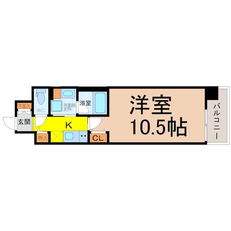 レジデンシア尾頭橋駅前 間取り　洋室10.5帖　脱衣洗面所　バルコニー