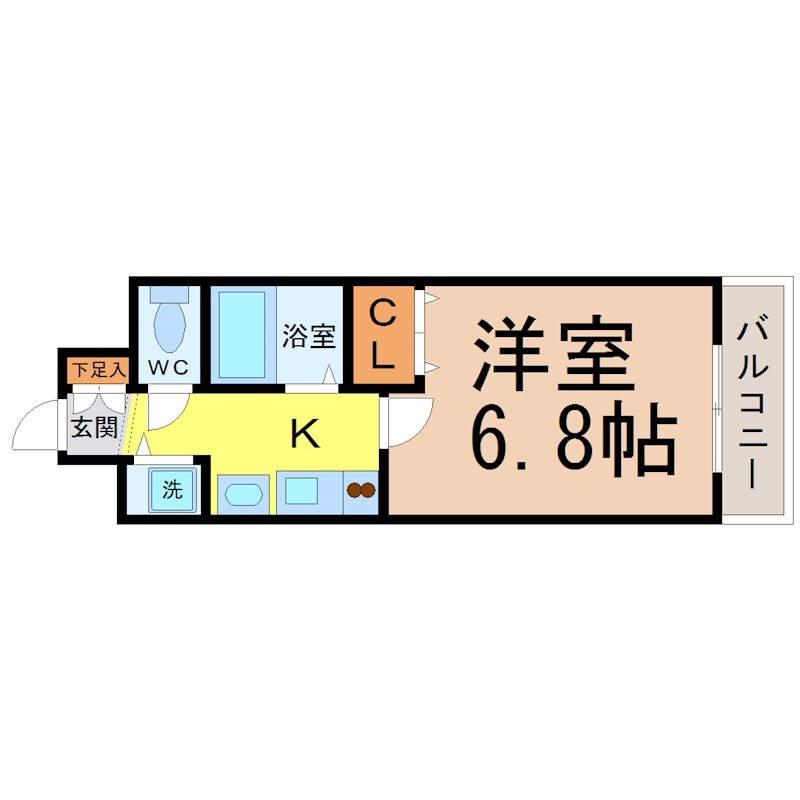 プレサンス桜通り葵 間取図　洋室6.8帖　独立洗面台　バルコニー