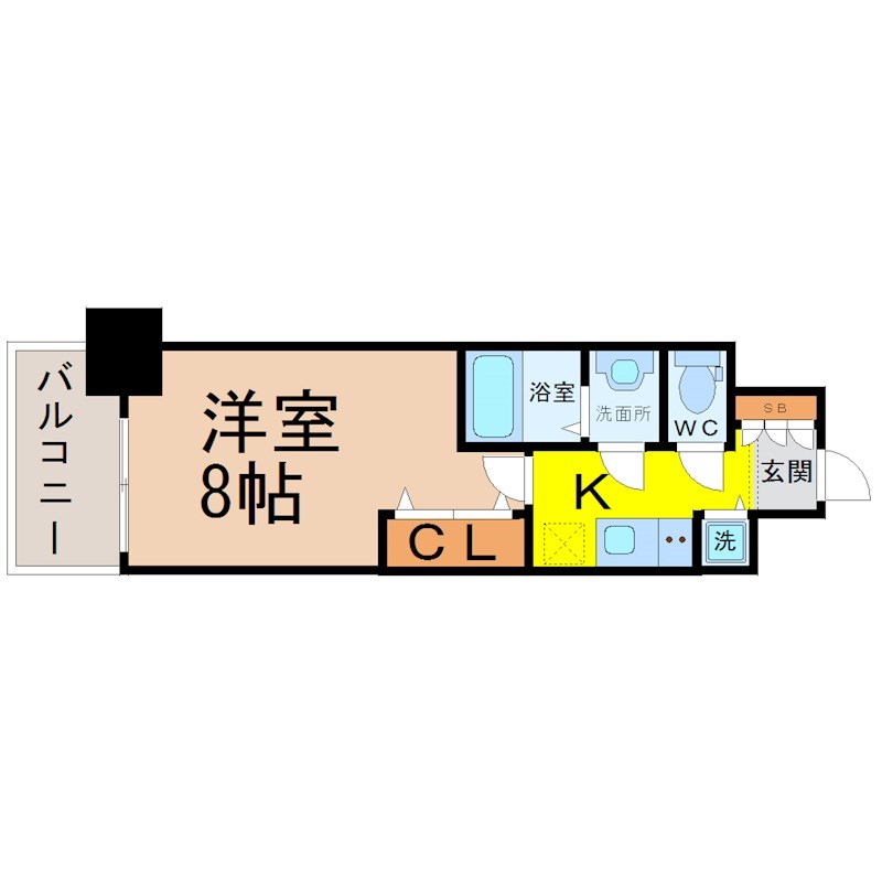 プレサンスジェネ葵 間取図　洋室8帖　脱衣洗面所　バルコニー