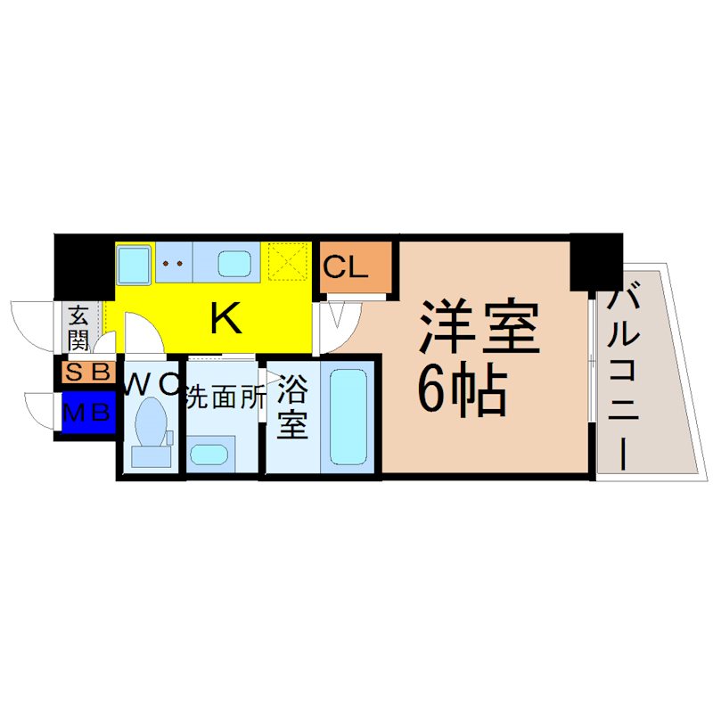 エステムコート名古屋ステーションクロス 間取図　洋室6帖　脱衣洗面所　バルコニー