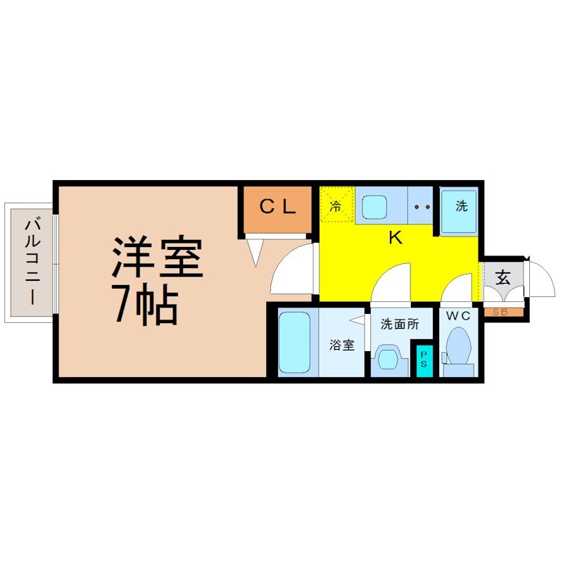 プレサンス上前津フィット 間取図　洋室7帖　脱衣洗面所　クローゼット付