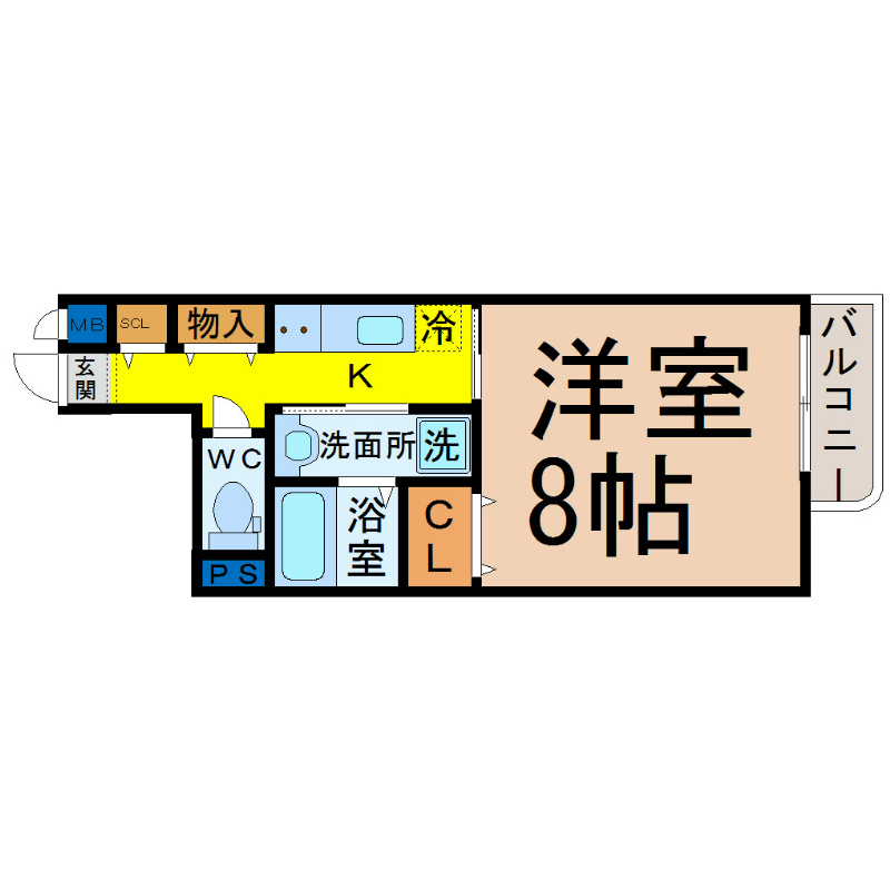 ＳＴ　ＰＬＡＺＡ　ＡＹＵＣＨＩ 間取図　洋室8帖　脱衣洗面所　バルコニー