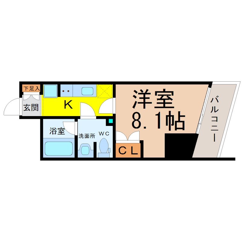 CORNES HOUSE NAGOYA（コーンズハウスナゴヤ） 間取図　洋室8.1帖　脱衣洗面所　バルコニー