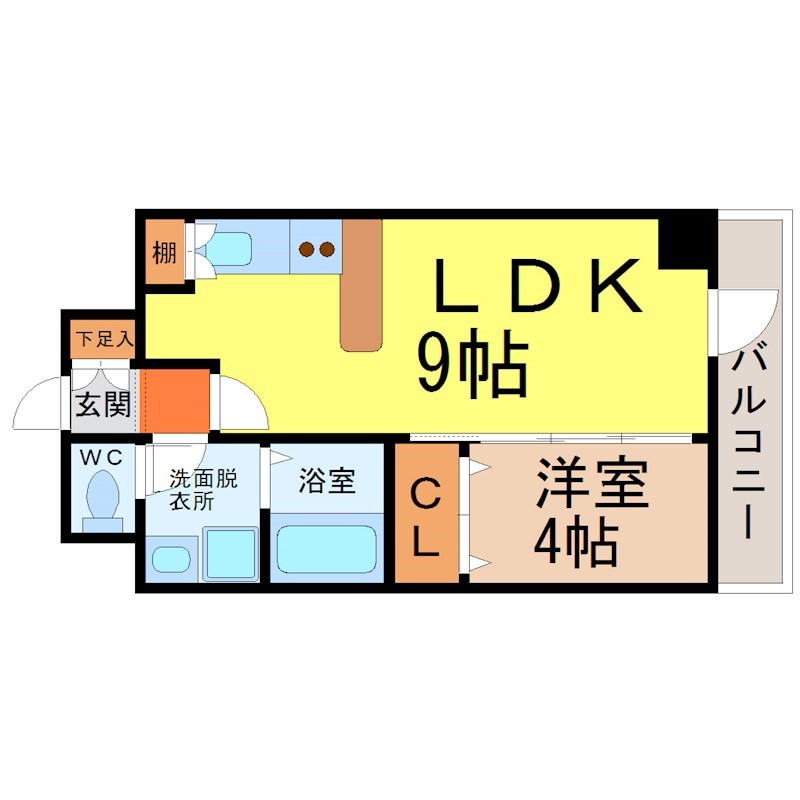 ヴェルジュコートＩ 間取図　ＬＤＫ9帖　洋室4帖　脱衣洗面所