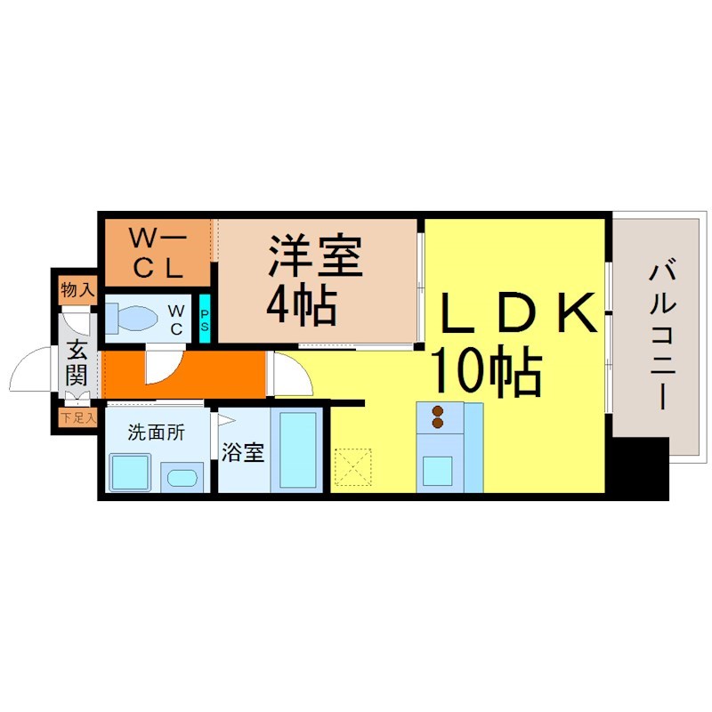 プレサンス丸の内レジデンス 間取図　ＬＤＫ10帖　洋室4帖　ウォークインクローゼット