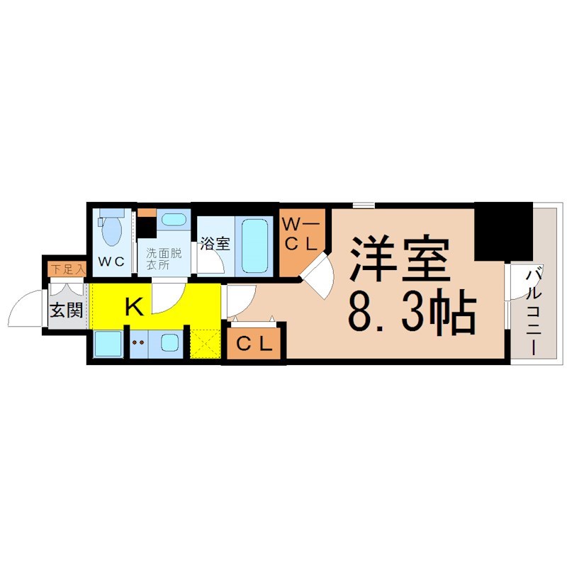 パークアクシス名古屋山王 間取り　洋室8.3帖　脱衣洗面所　ウォークインクローゼット