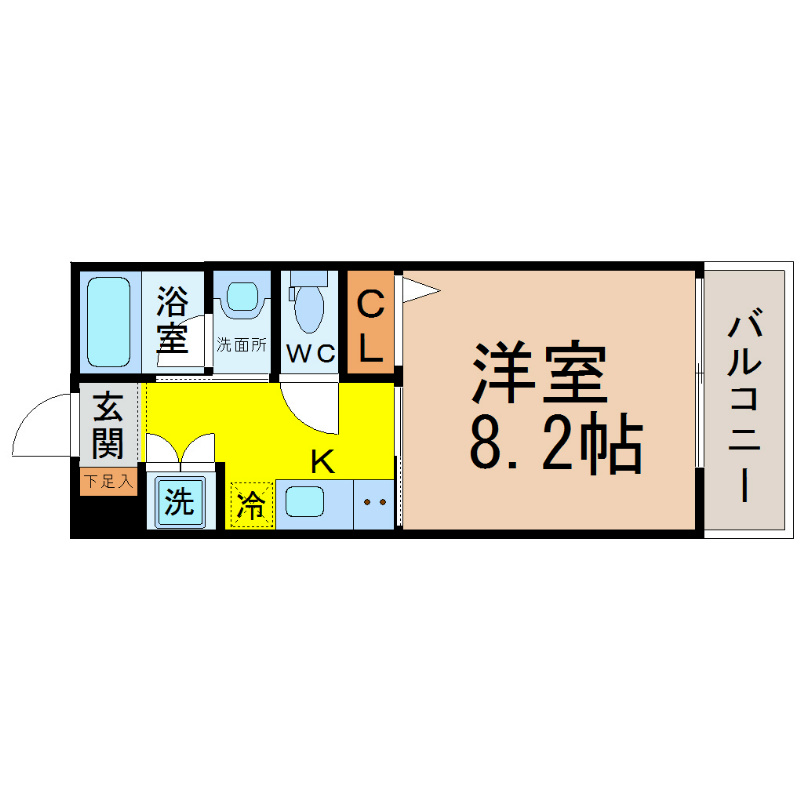 セレニティー金山 間取図　洋室8.2帖　脱衣洗面所　バルコニー