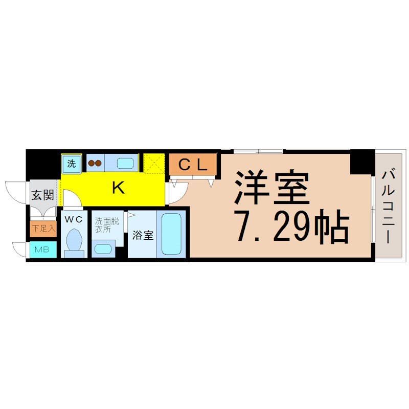 ESTACION KANAYAMA WEST（エスタシオン金山） 間取図　洋室7.29帖　南向きバルコニー