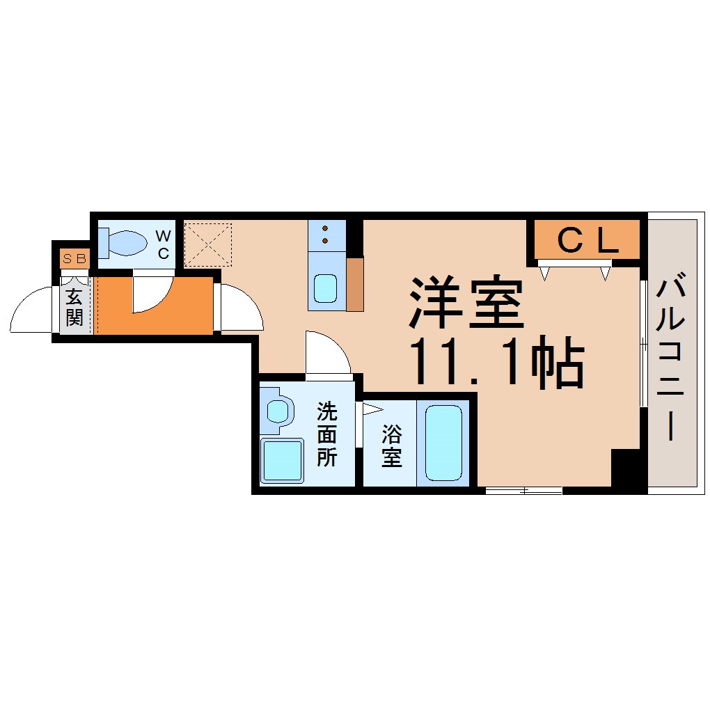 グランアルカンシエル 間取図　洋室11.1帖　脱衣洗面所　バルコニー