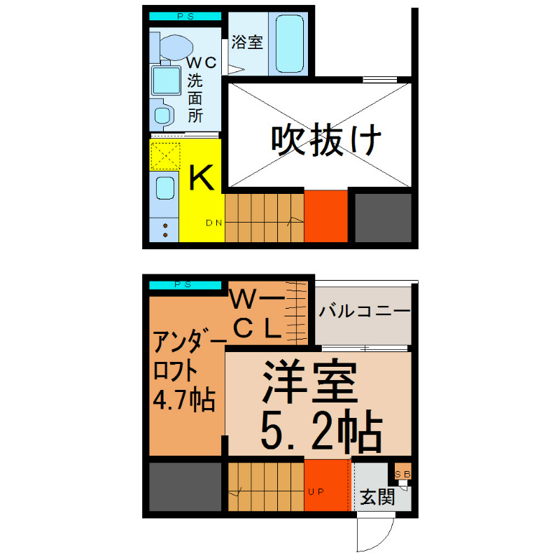 Ａｌｂａ港栄（アルバコウエイ） 間取図　洋室5.2帖　アンダーロフト4.7帖