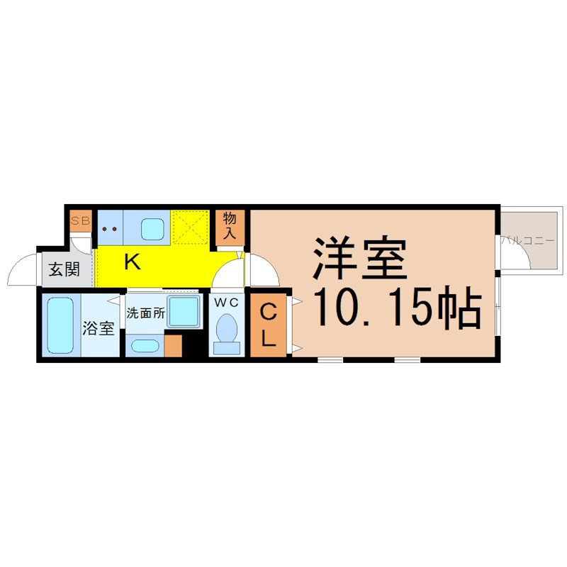 エスポワール谷口 間取図　洋室10.15帖　脱衣洗面所　バルコニー