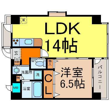 パラシオン・サン鳥見 間取り　LDK14帖　洋室6.5帖