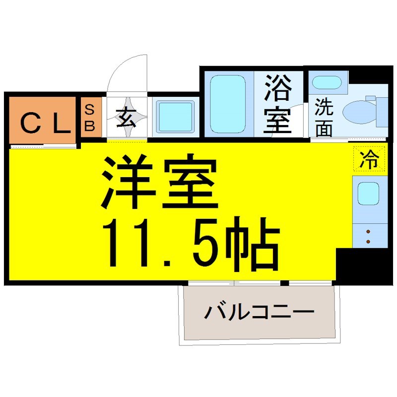 ＣＯＺＹ名城公園 間取図　洋室11.5帖　脱衣洗面所　バルコニー