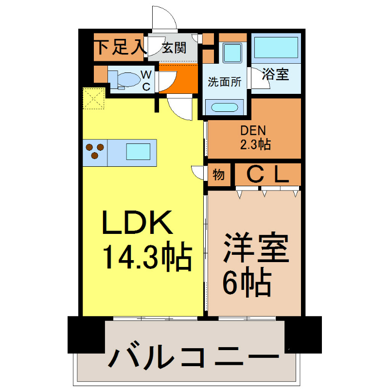 アデグランツ大須（ＡｄｅＧｌａｎｚＯＳＵ） 間取図　ＬＤＫ14.3帖　洋室6帖　脱衣洗面所