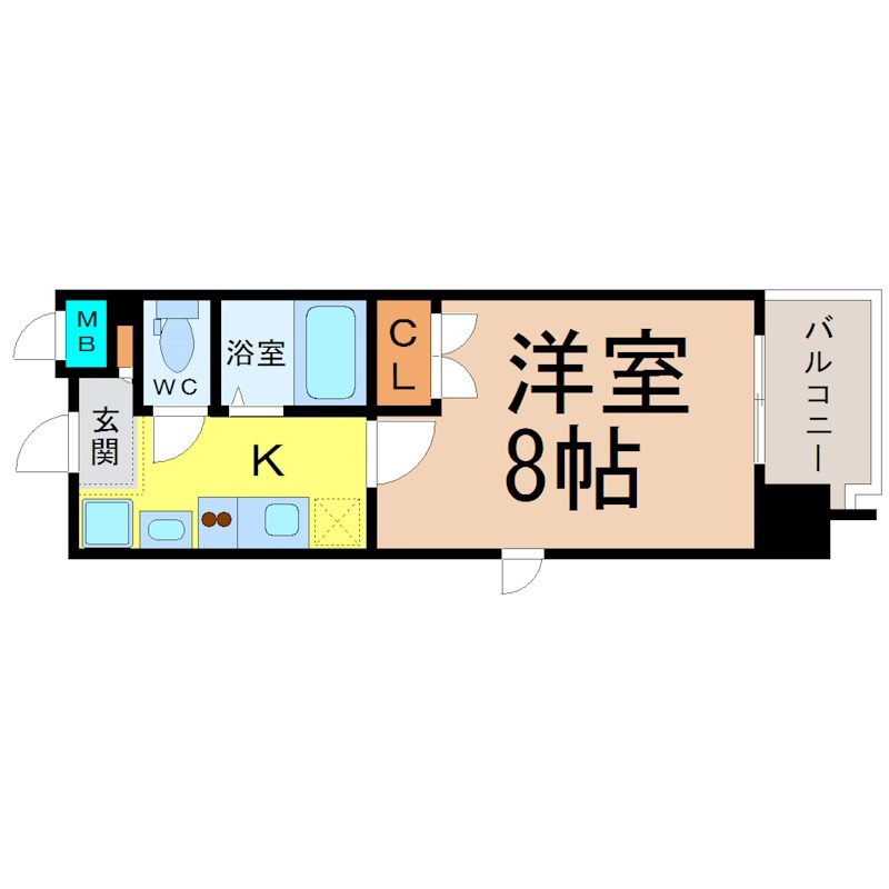 パルティール上前津 間取り　洋室8帖　独立洗面台　バルコニー