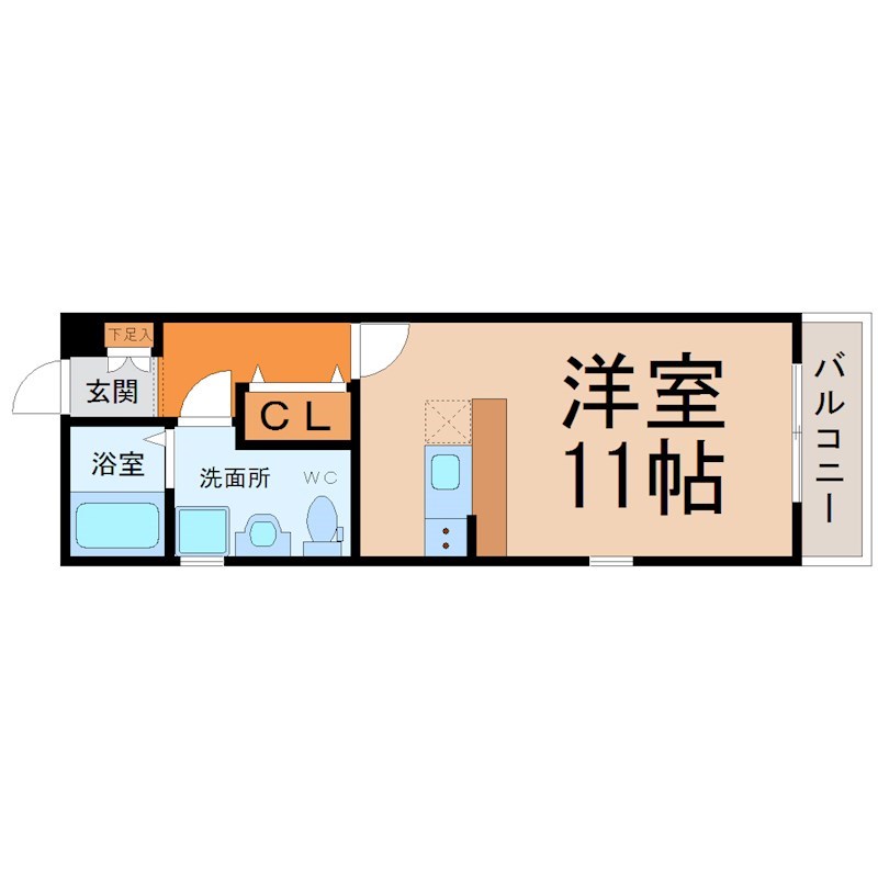 ＮＥＳＴ黒川 間取図　洋室11帖　クローゼット付　脱衣洗面所　バルコニー