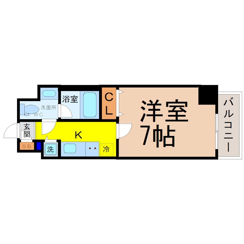 プロシード新栄 間取図　洋室7帖　脱衣洗面所　バルコニー