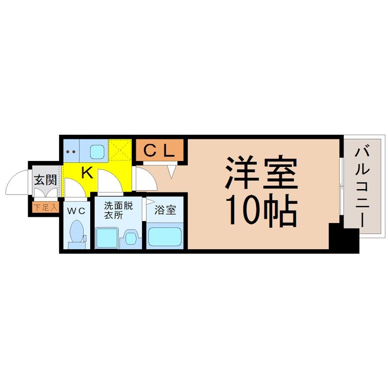 プレサンス上前津プレス 間取図　洋室10帖　脱衣洗面所　クローゼット付　バルコニー