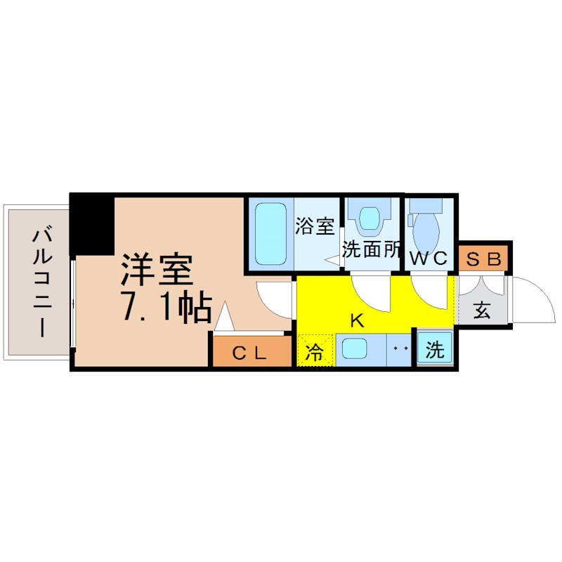 プレサンス久屋大通公園セラフィ 間取図　洋室7.1帖　脱衣洗面所