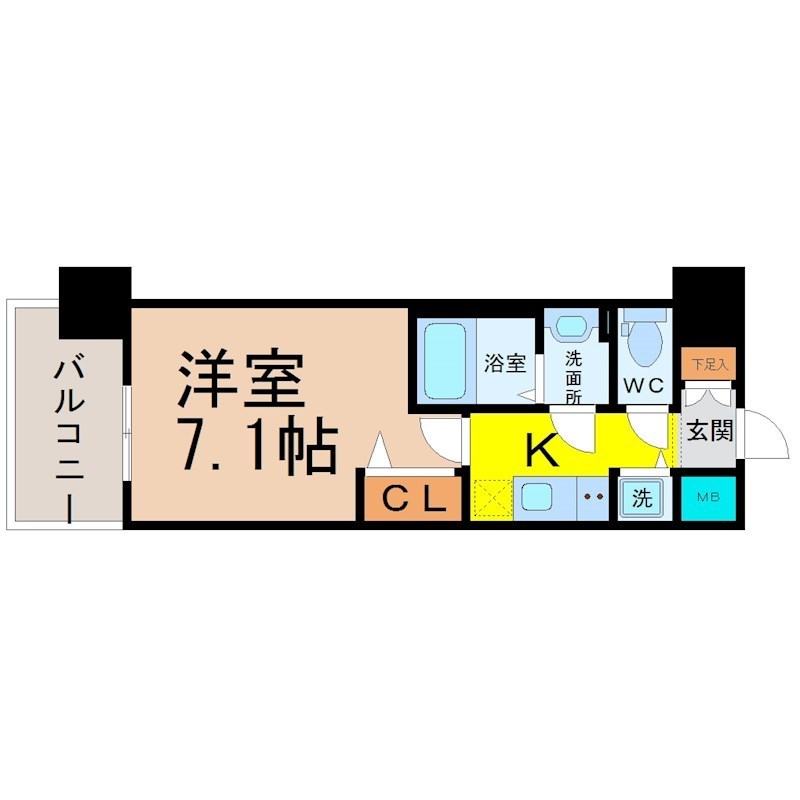 プレサンス大須観音 間取図　　脱衣洗面所　クローゼット付　バルコニー