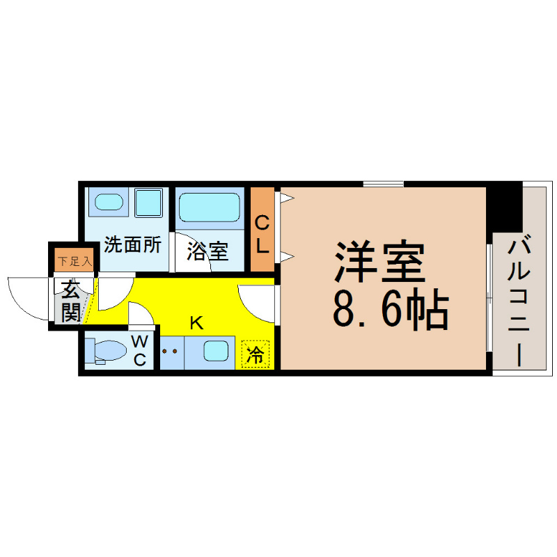 ステージファースト名駅 間取り　洋室8.6帖　エアコン完備