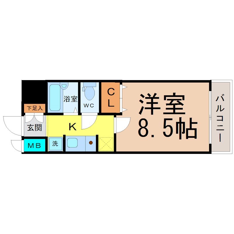 ウェステリア西大須 間取図　洋室8.5帖　バストイレ別　バルコニー