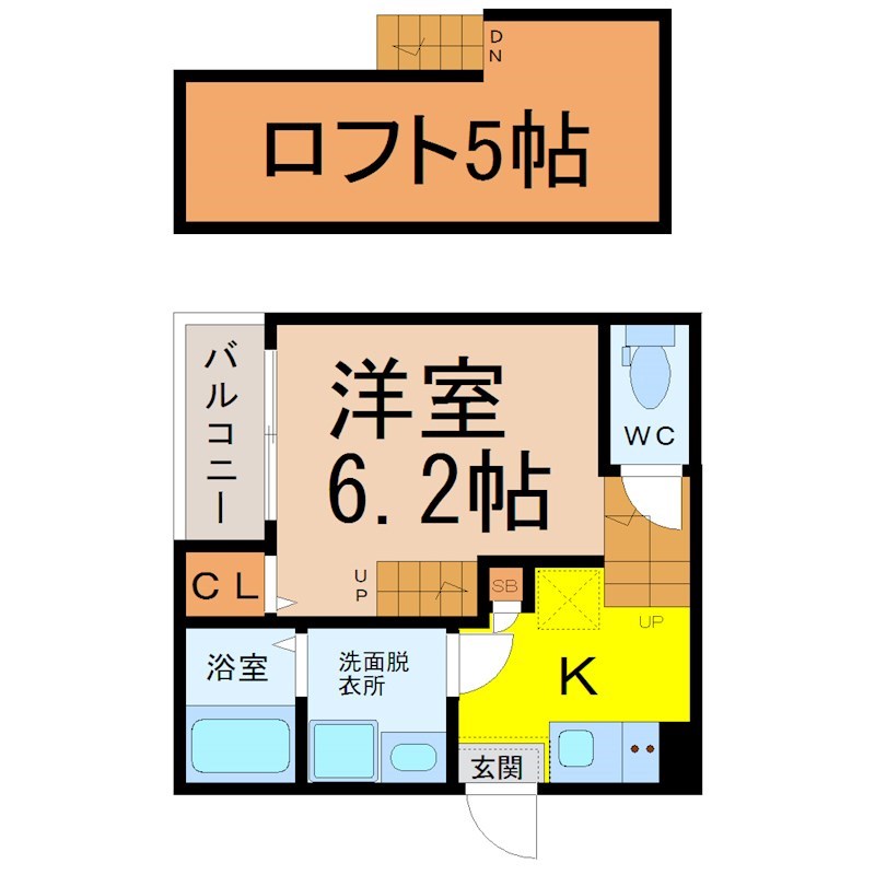 フォレストヒルズⅠ 間取図　洋室6.2帖　ロフト5帖　脱衣洗面所　バルコニー