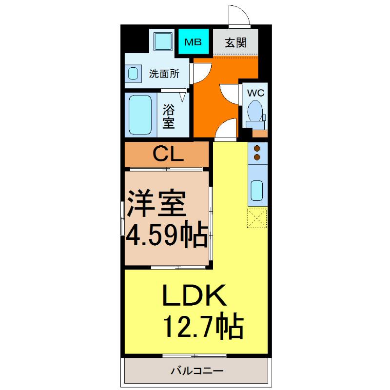 ＧＲＡＮＤＵＫＥ東別院（グランデューク東別院） 間取図　ＬＤＫ12.7帖　洋室4.59帖　脱衣洗面所
