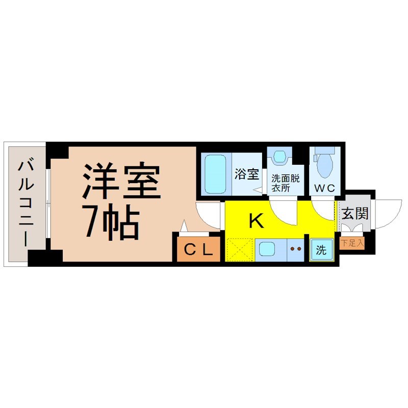 プレサンス上前津フィット 間取図　洋室7帖　脱衣洗面所　バルコニー
