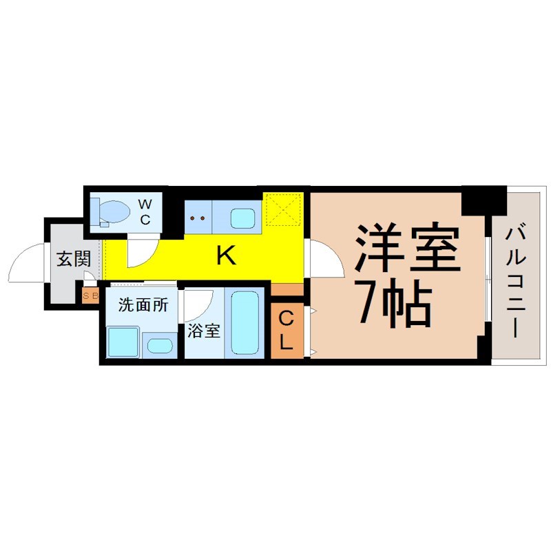 ＤＩＡＭＯＮＤ ＭＯＯＮ（ダイアモンドムーン） 間取図　洋室7帖　脱衣洗面所　バルコニー