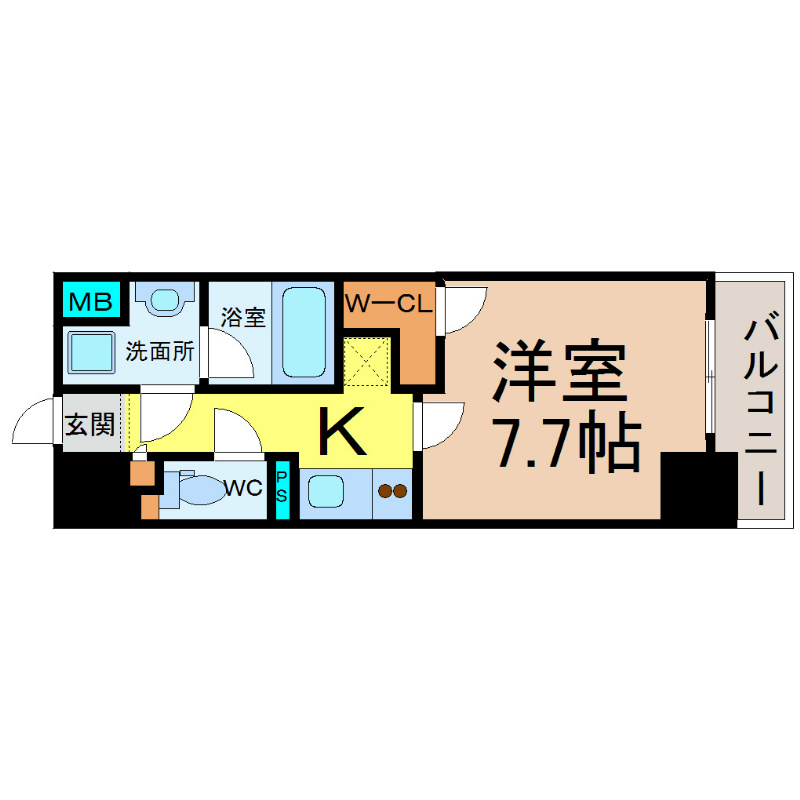 フェアリー 間取図　洋室7.7帖　脱衣洗面所　ウォークインクローゼット