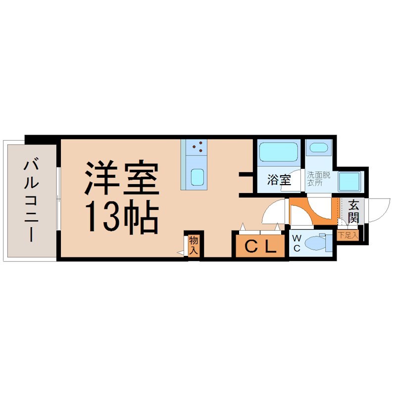 プレミアムコート大須 間取図　洋室13帖　カウンターキッチン　脱衣洗面所