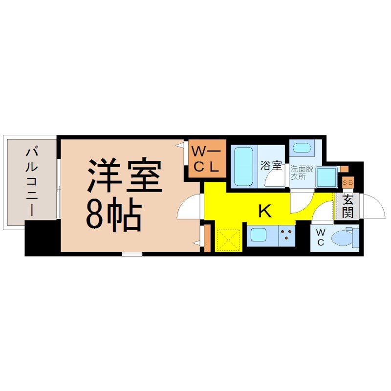 プレミアムコート大須 間取図　洋室8帖　脱衣洗面所　ウォークインクローゼット
